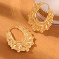 Large Ornate Hollow Hoop Earrings Stainless Steel Two Colors view 3