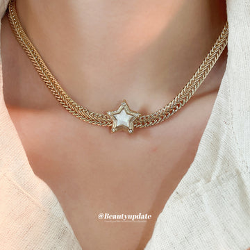Gold Tone Double Chain Necklace With Star Centerpiece