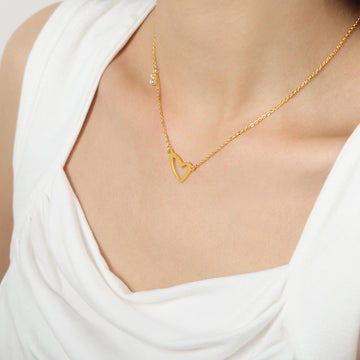 Gold Open Heart Pendant Necklace Crystal Extender Charm