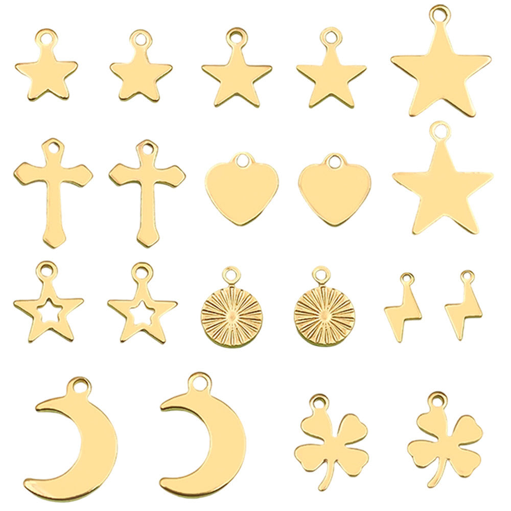 Stainless Steel Heart Star Four Leaf Clover Cross Tag Charm Pendant for DIY Bracelet