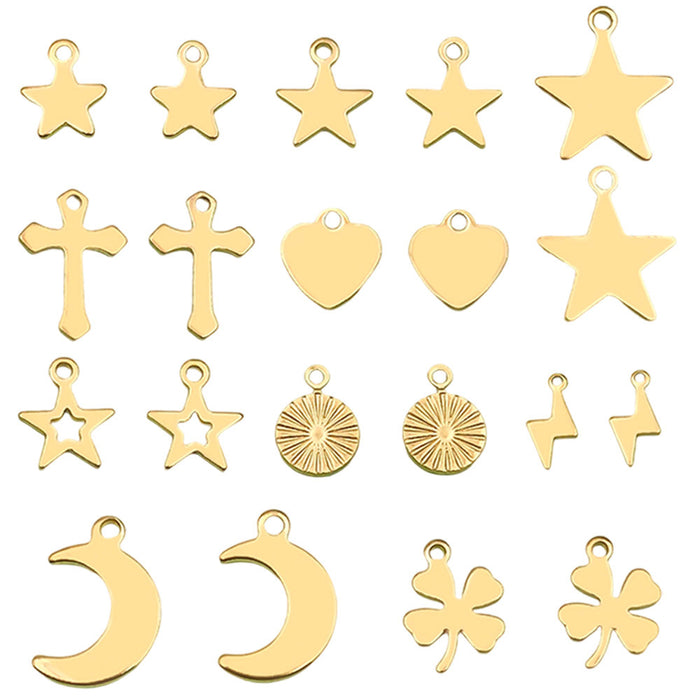 Gold-Tone Heart and Four-Leaf Clover Metal Charms with 11 Listed Options
