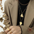 Gold Irregular Portrait Pendant Paperclip Chain Necklace view 3
