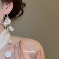 Translucent Petal and Pearl Cascade Long Clip Earrings view 3