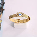 Gold Tone Evil Eye Adjustable Cuff Bracelets in Three Styles view 5