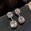 Silver-Tone Double Cushion Drop Earrings with Clear Stone Details view 1