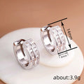 Silver Double Row Square CZ Huggie Hoop Earrings Pair view 4