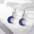 Silver Tone Dark Blue Motif Huggie Drop Earrings in Five Designs view 3