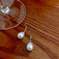 White Pearl Look Teardrop Small Silver Hook Earrings view 4
