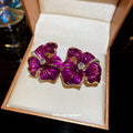 Purple Enamel Flower Stud Earrings With Crystal Centers view 4