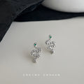 Silver Textured Snake Stud Earrings Green Stone Eyes view 4