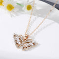 Gold Tone Crystal Butterfly Pendant Necklaces in Blue and White view 3