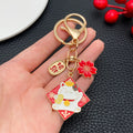 Red Lucky Cat Blossom Fortune Metal Clasp Keychain Set view 3