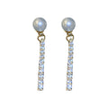 Gold Pearl Crystal Bar Chain Drop Earrings Polished Metal Jewelry view 5