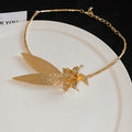 Leaf Flower Collar Necklace And Open Leaf Cuff Bracelets view 6