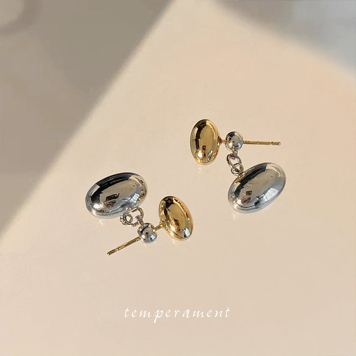 Gold Silver Oval Dual Wear Drop Earrings Two Tone Pair