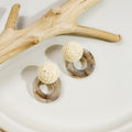 Woven Round Top and Marbled Open Ring Drop Earrings view 3