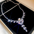 Silver Crystal Flower Leaf Cascade Necklace Or Earrings view 7