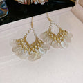 Shell Sequin Chandelier Hook Earrings in White Fashion Earrings view 6