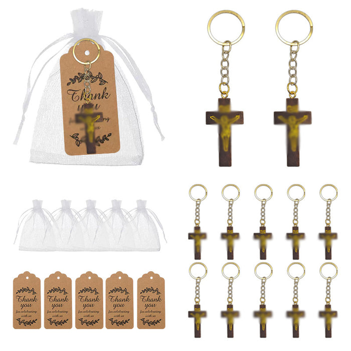 Dark Wood Crucifix Split Ring Keychain and Attached Hardware