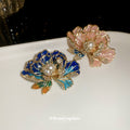 Gold Tone Pink Enamel Flower Brooch With Pearl Like Center view 3