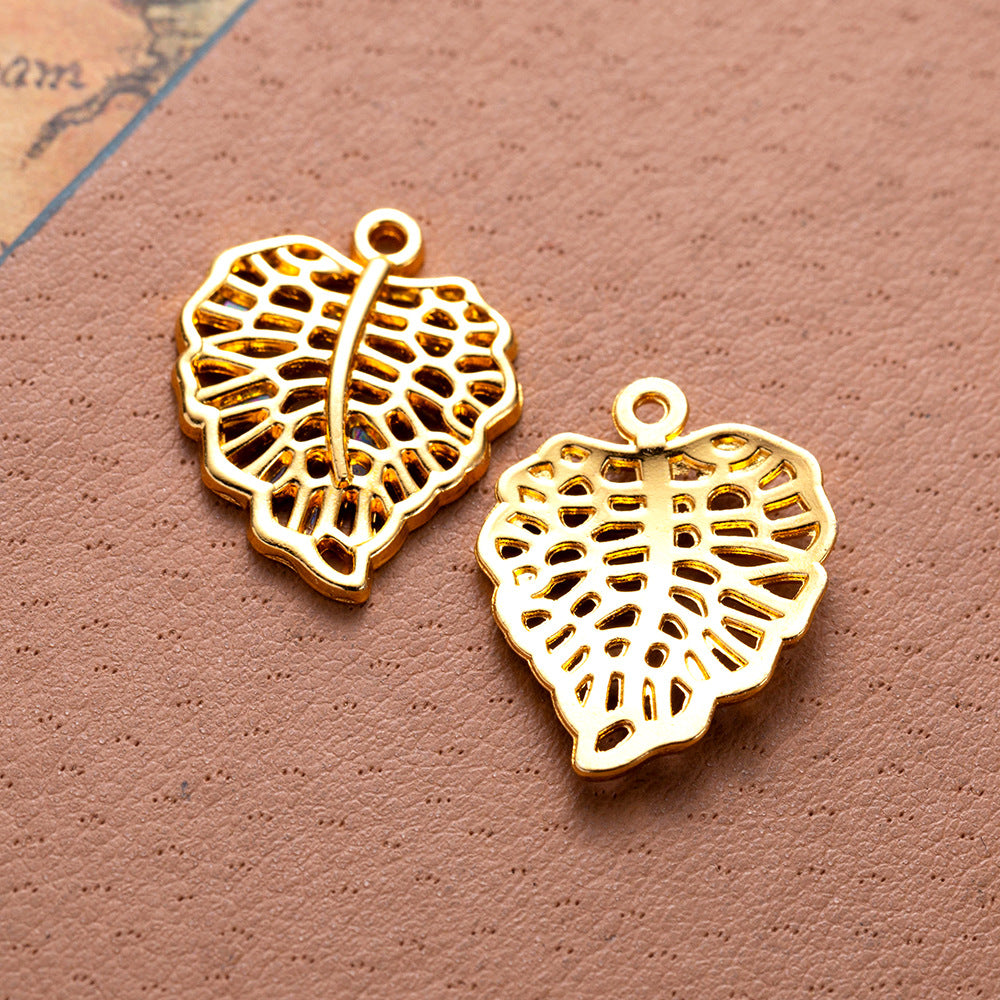 Vintage Hollow Leaf Charm Pendant 23x18mm for Earrings and Necklaces