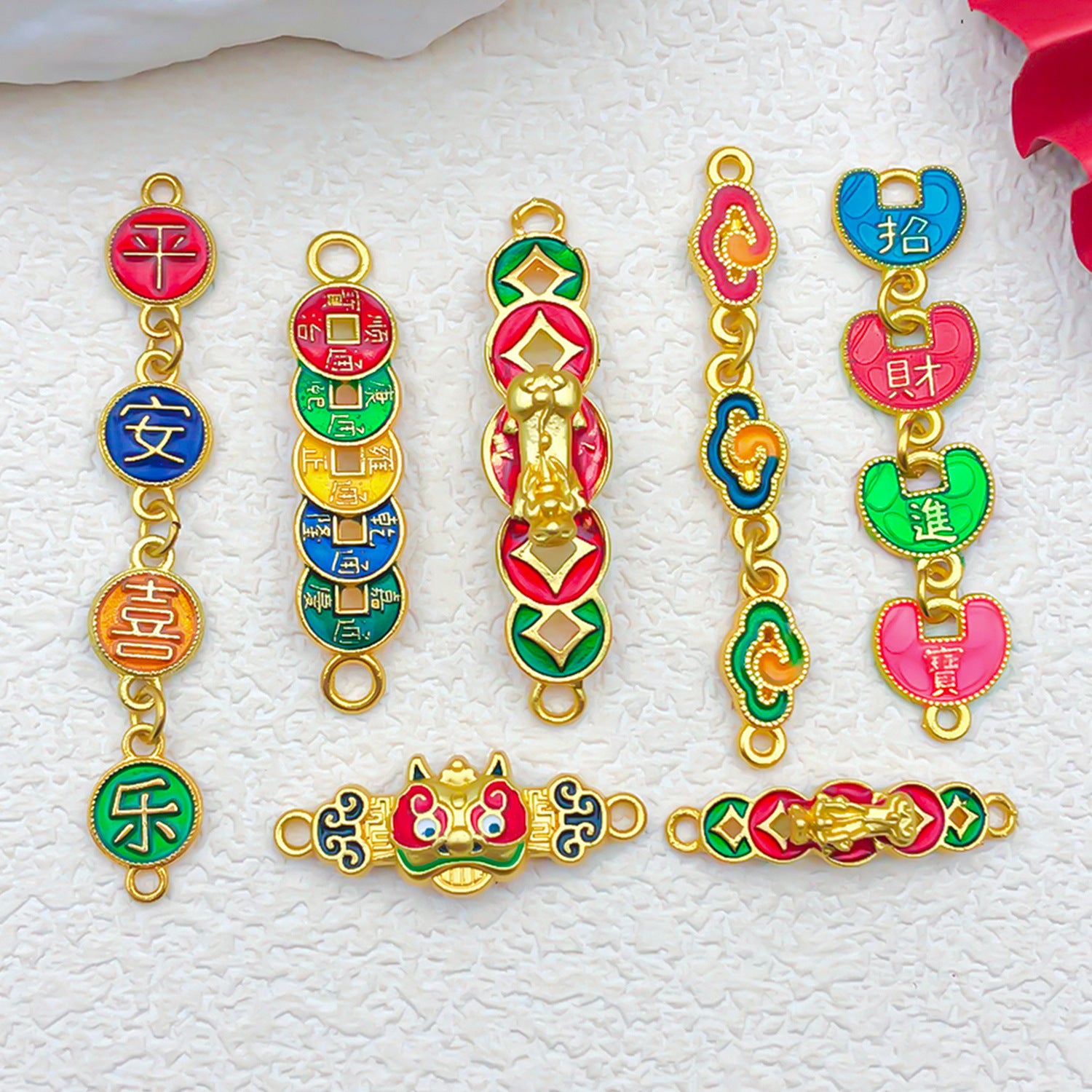 Enamel Zinc Alloy Five Emperors Coin Peace Joy connector charms for DIY bracelets necklaces