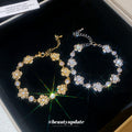 Flower Crystal Link Chain Bracelets Gold Silver Two Tones view 2