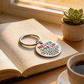 Never Give Up Round Metal Keychain Rainbow Letter Print view 3