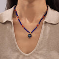 Blue Crystal Bead Necklace Star Moon Enamel Pendant view 1