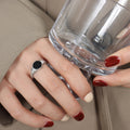 Open Band Ring Black Oval Center Ridged Gold Or Steel view 6