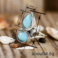 Antique Silver Teardrop Oval Blue Shell Cabochon Ring view 4