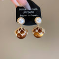 Brown Cabochon Starburst Stud Earrings With Pearl Accents view 7