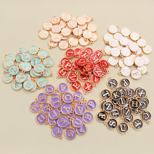 Finish comparison of round enamel alphabet charms a to z in seven color sets