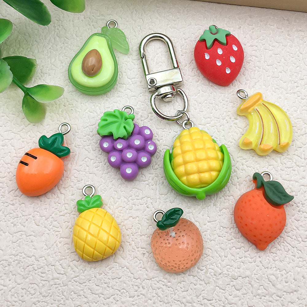 Resin 3D Strawberry Lemon Fruit Charm Pendant for DIY Keychain and Bag Decorations