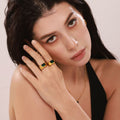 Open Signet Ring Emerald-Cut Green Purple Zircon Gold Steel view 4