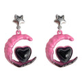 Pink Enamel Crescent Moon Black Heart Drop Star Stud Earrings view 5