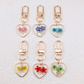 Gold Tone Heart Pressed Flower Resin Clip Keychains view 3