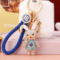 Jeweled Flower Dress Rabbit Keychains in Red Pink and Blue view 6