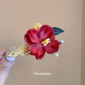 Red Embroidered Goldfish Hair Pin Red Fabric Flower Clip view 4