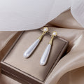 Long White Pearl Teardrop Drop Earrings Gold Cone Cap view 2