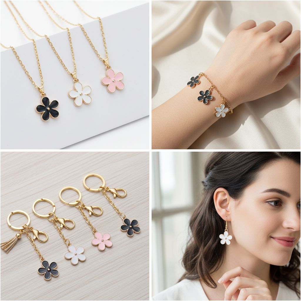 23x20mm Enamel Zinc Alloy Double Sided Flower Cherry Blossom Charm Pendant for DIY Bracelet Necklace