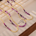 Gold Disc Chain Purple Agate Bead Necklace Copper Stations view 4