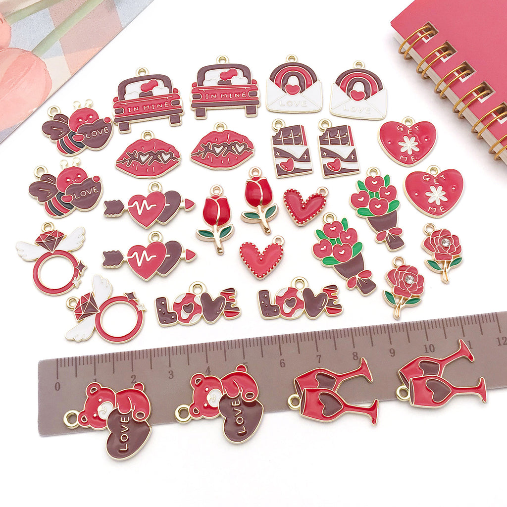 Enamel Zinc Alloy Valentine Theme Charm Pendant for DIY Necklace Bracelet Keychain Making