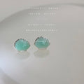 Silver Mint Green Enamel Shell Stud Earrings Scallop view 1