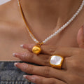 Gold Split Zircon And Imitation Pearl Necklace Matte Ball Pendant view 4