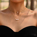 Gold Stainless Steel Graduated Shell Bead Pearl Necklace view 1