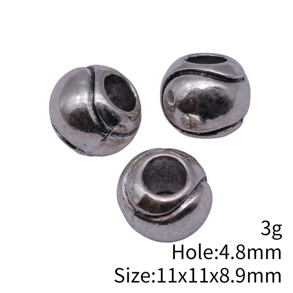 11x11x8.9mm 3g Antique Silver Zinc Alloy Tennis Texture Large Hole Spacer Beads for Bracelets
