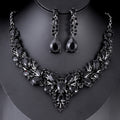 Black Silver Tone Horse Crystal Five Designs Metal Necklace and Earring Set view 10