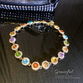 Multicolor Halo and Geometric Rhinestone Necklaces Three Styles view 2