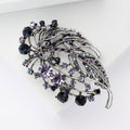 Curved Crystal Leaf Spray Brooch in Gold and Blue for Jackets and Scarves view 3